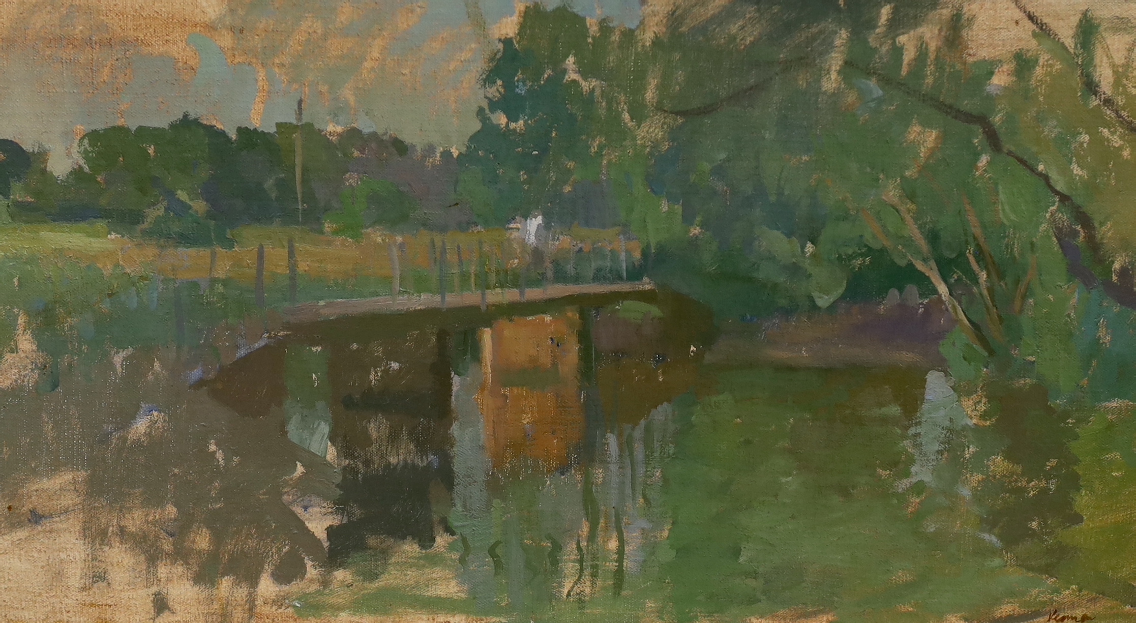 Martin Yeoman (b.1953), oil on canvas board, River landscape, signed, 24 x 42.5cm